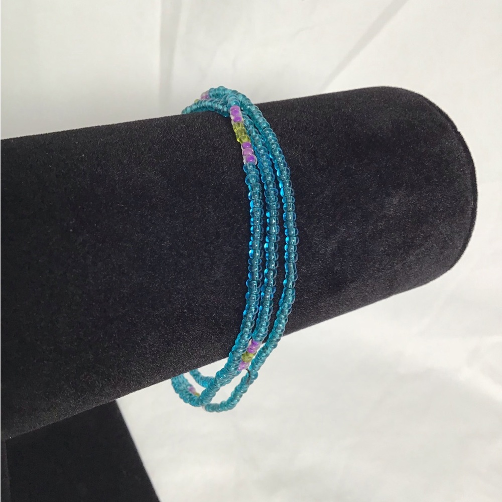 Convertible Turquoise, Lav & Lt Green Beaded Triple Bracelet/Pull-On Necklace